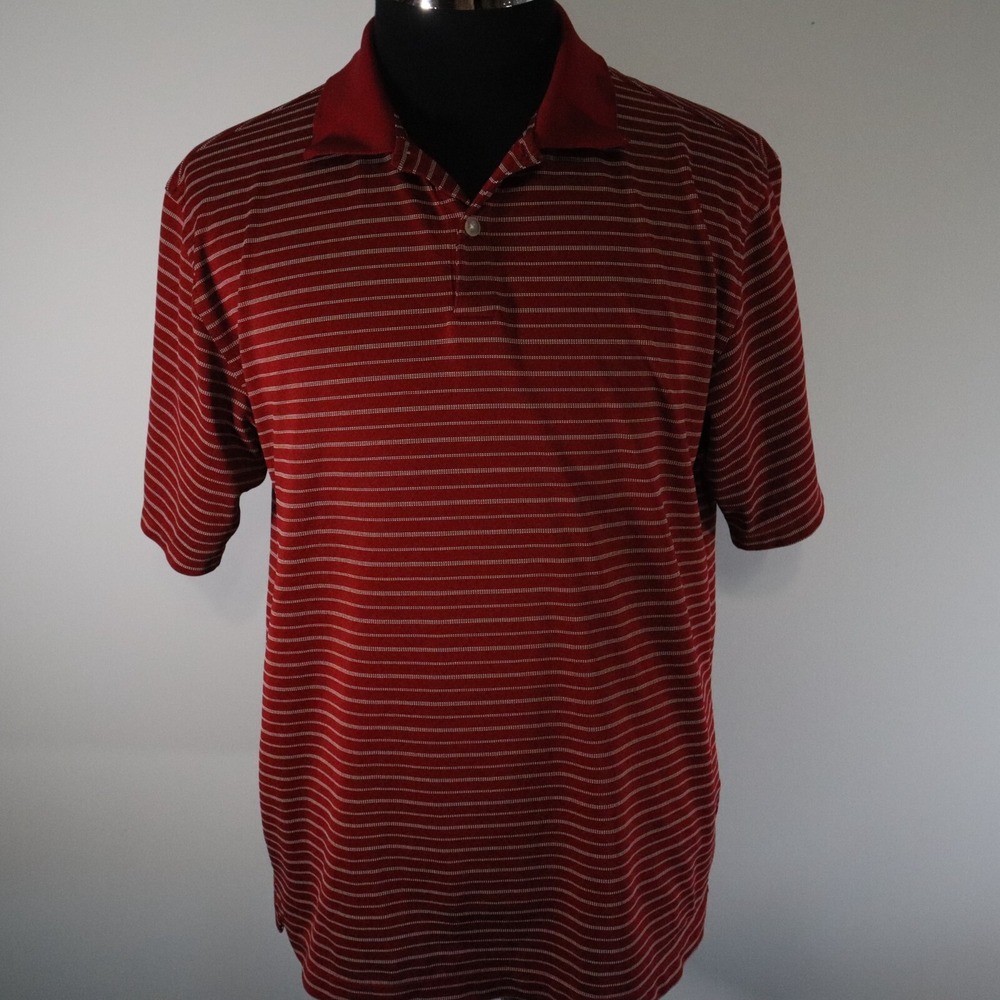 Nike Golf Polo Shirt Mens Medium Performance Red Striped Short Sleeve